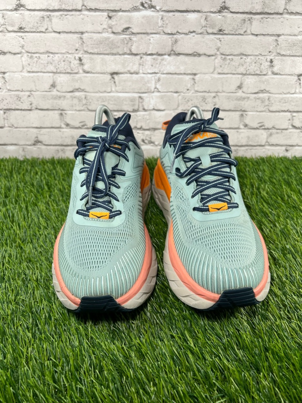 Hoka Women's Mint Green Navy Orange Coral Running Sneakers - Picture 3 of 10